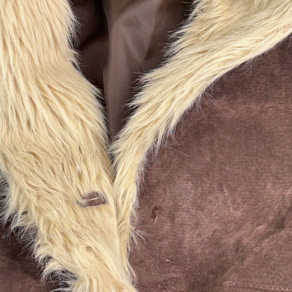 Wilsons Leather Maxima Brown Suede Faux Fur Trim Penny Lane Coat Womens Large - Picture 7 of 7